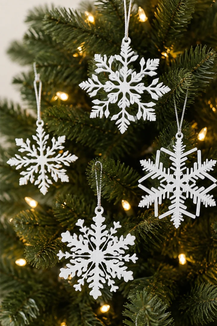 Kit 5 Flocos de Neve Brancos para Árvore de Natal