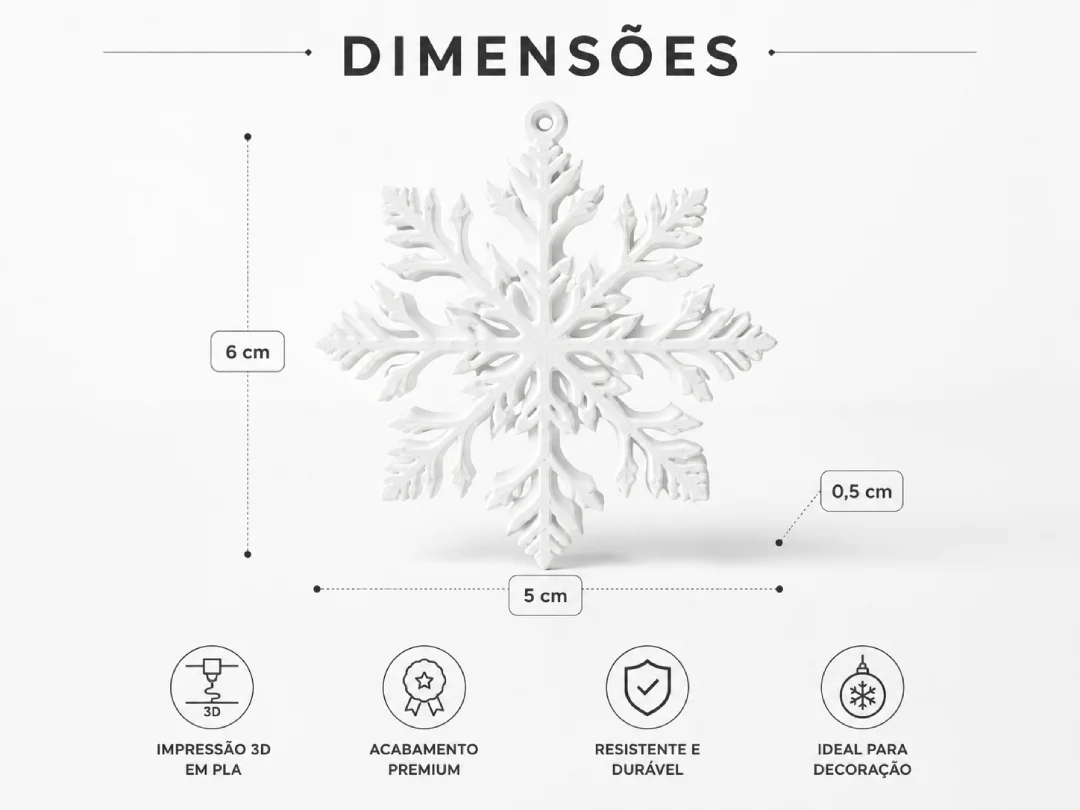 Kit 5 Flocos de Neve Brancos para Árvore de Natal - Imagem 3